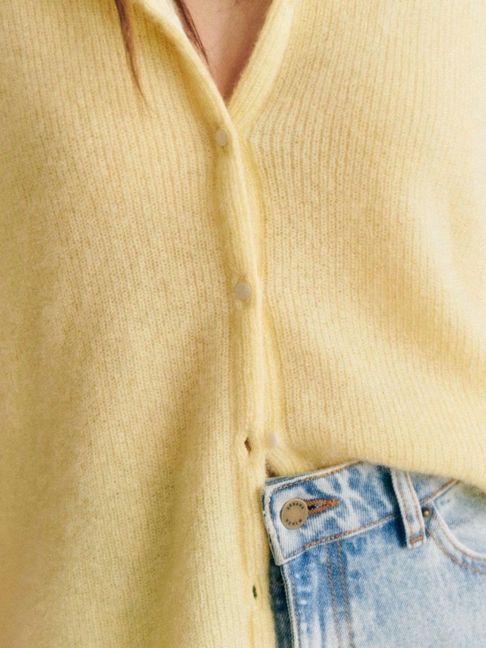 Sézane Gaspard Cardigan in Pastel Yellow - Picture 3 of 8